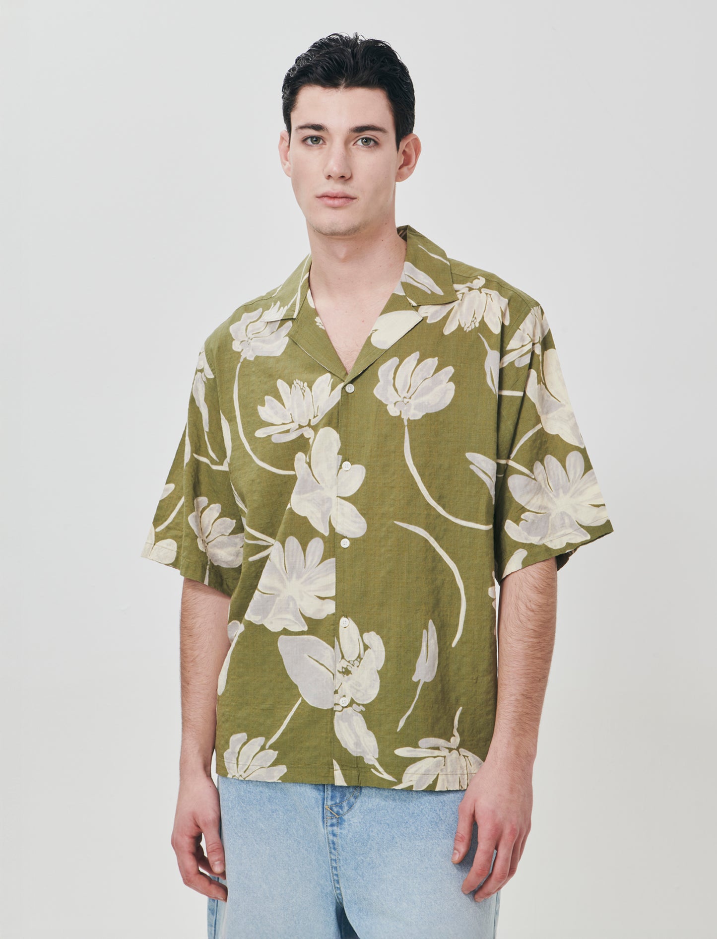 Camicia boxy fit in misto cotone slub - Verde