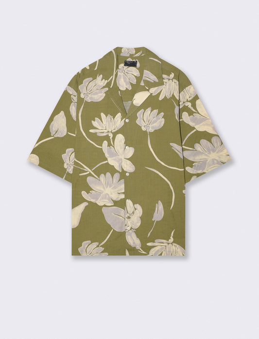 Camicia boxy fit in misto cotone slub - Verde