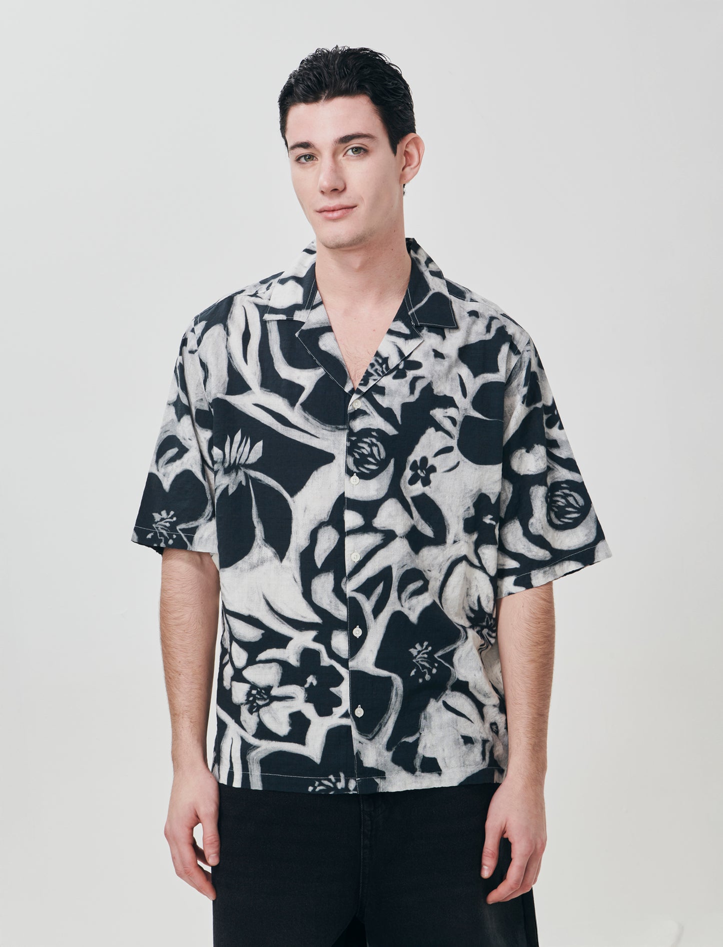 Camicia boxy fit in misto cotone slub - Nero
