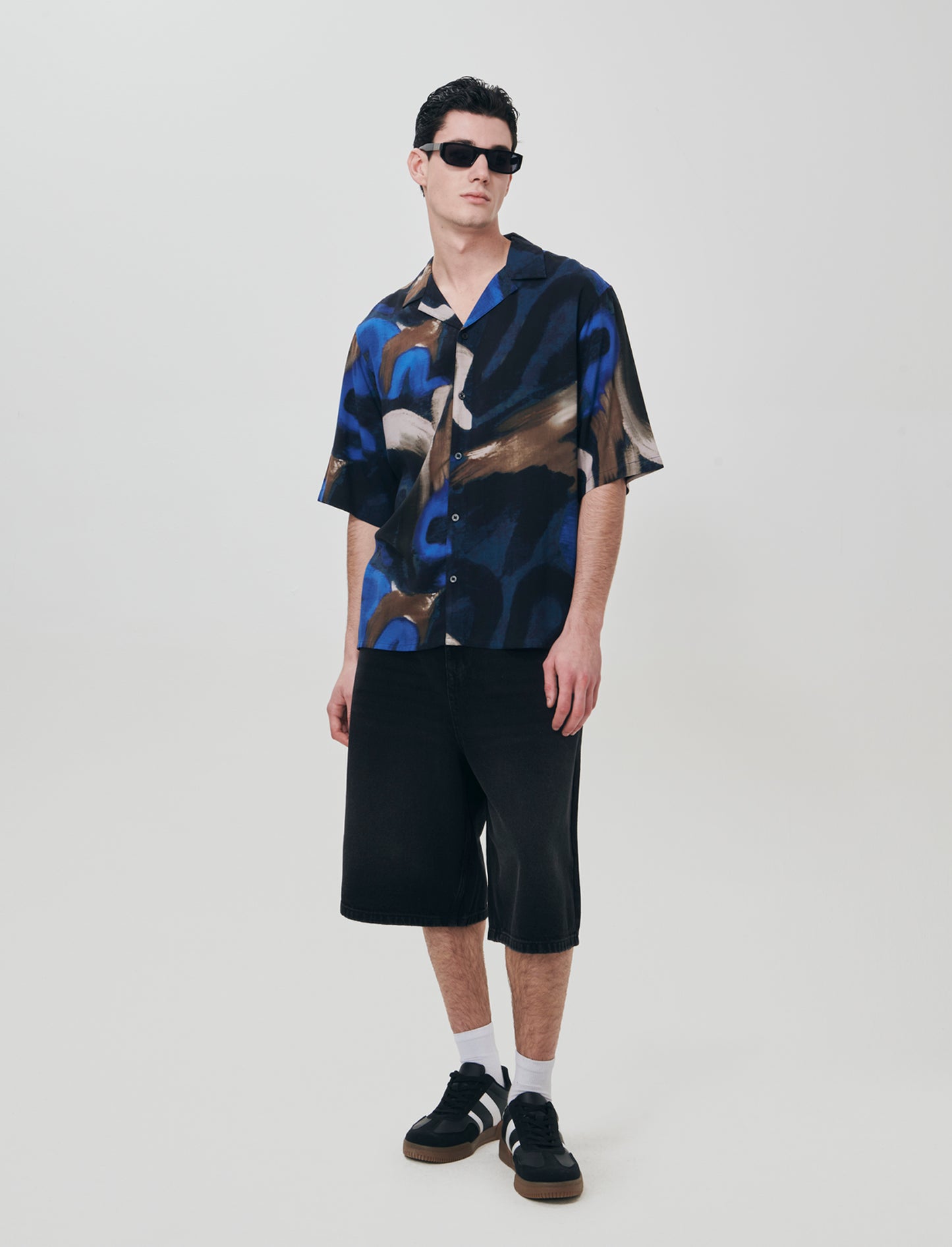 Camicia boxy fit in viscosa fantasia - Bluette