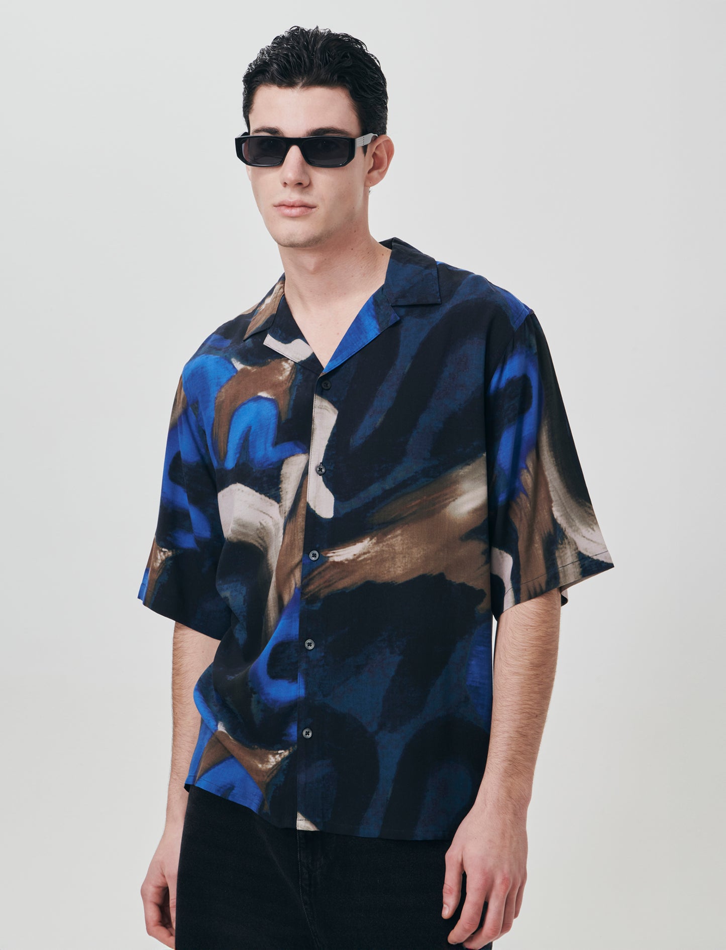 Camicia boxy fit in viscosa fantasia - Bluette