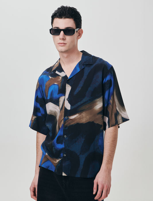 Camicia boxy fit in viscosa fantasia - Bluette