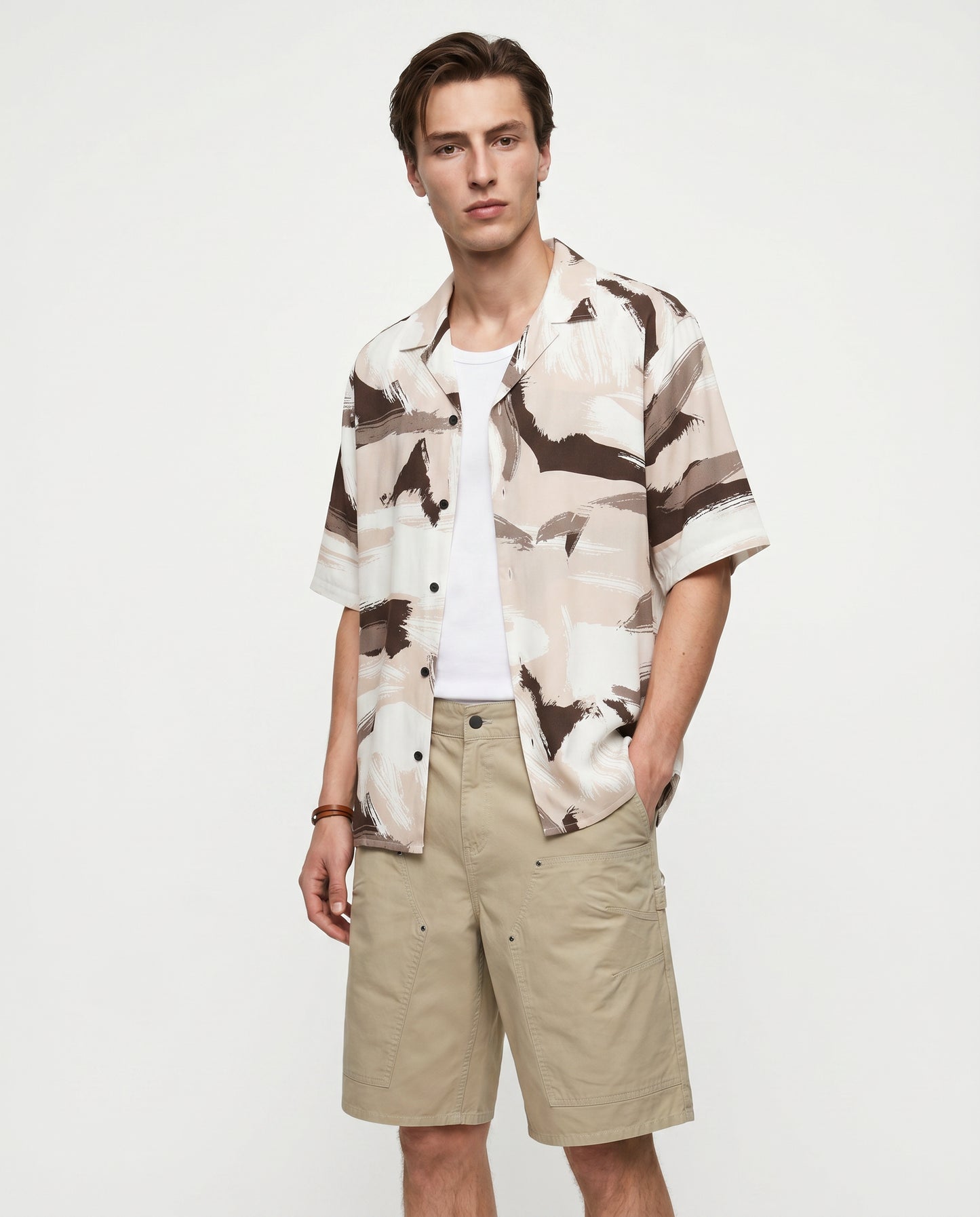 Camicia boxy fit in viscosa fantasia - Beige