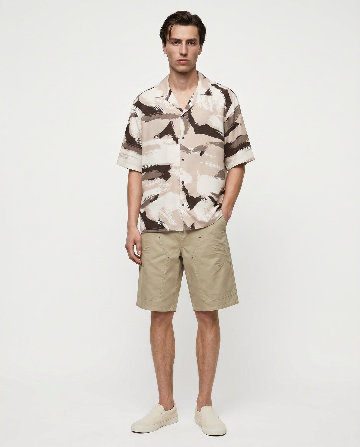 Camicia boxy fit in viscosa fantasia - Beige