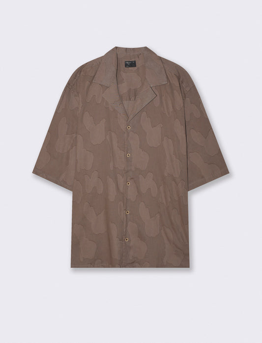 Camicia boxy fit con intarsio astratto - Grigio fango
