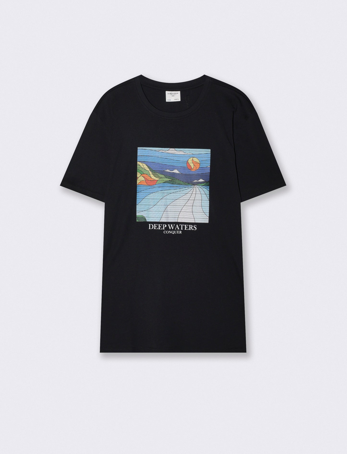 T-shirt girocollo effetto mosaico ricamato - Nero