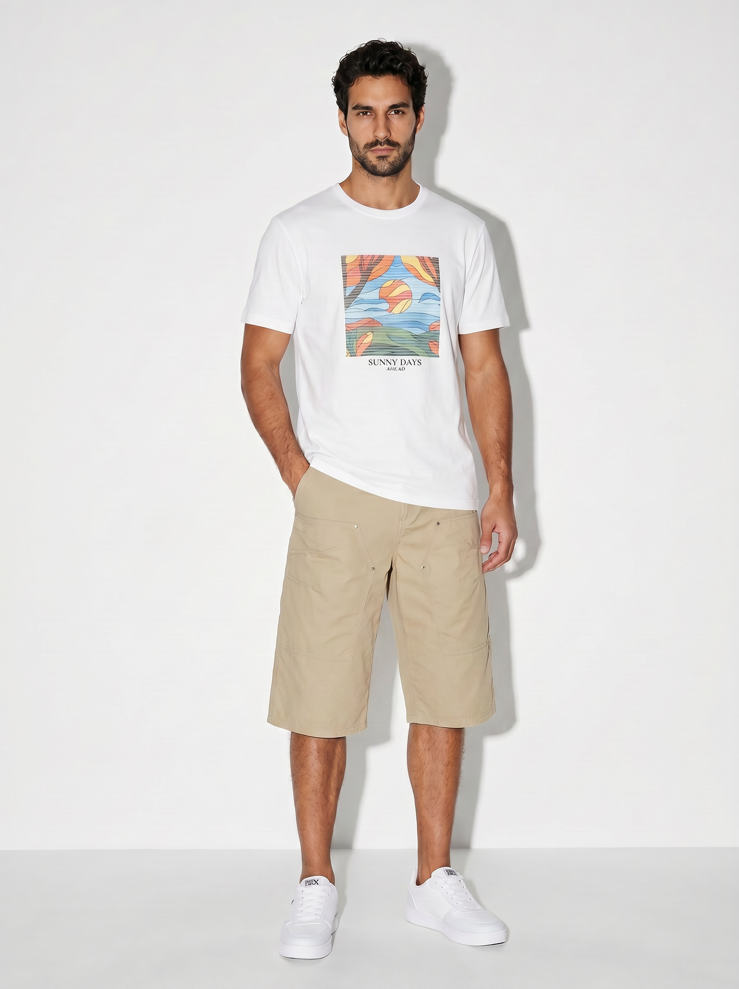 T-shirt girocollo effetto mosaico ricamato - Bianco