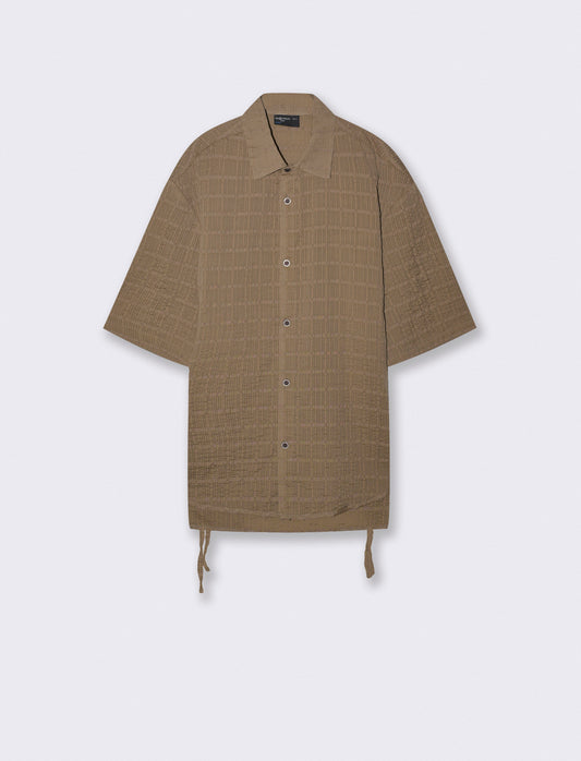 Camicia boxy fit in seer sucker con lacci - Verde kaki