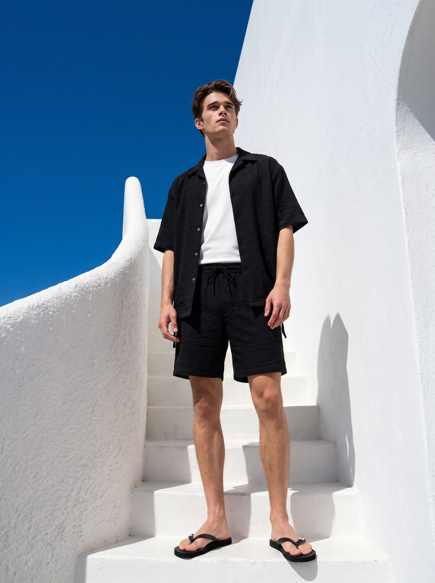 Bermuda Jogger in Tessuto Seer Sucker - Nero