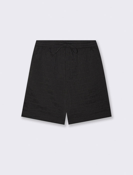 Bermuda Jogger in Tessuto Seer Sucker - Nero