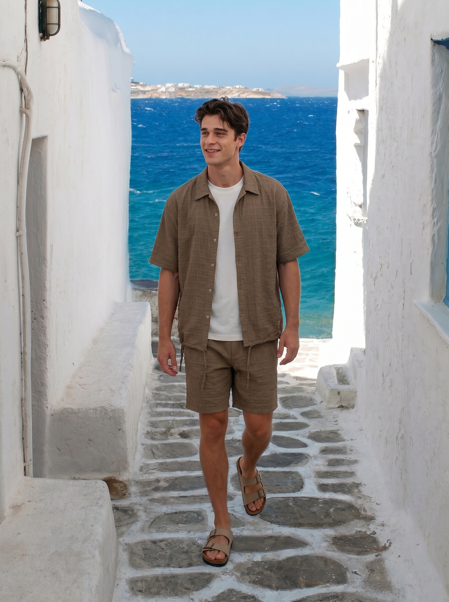 Bermuda Jogger in Tessuto Seer Sucker - Verde kaki