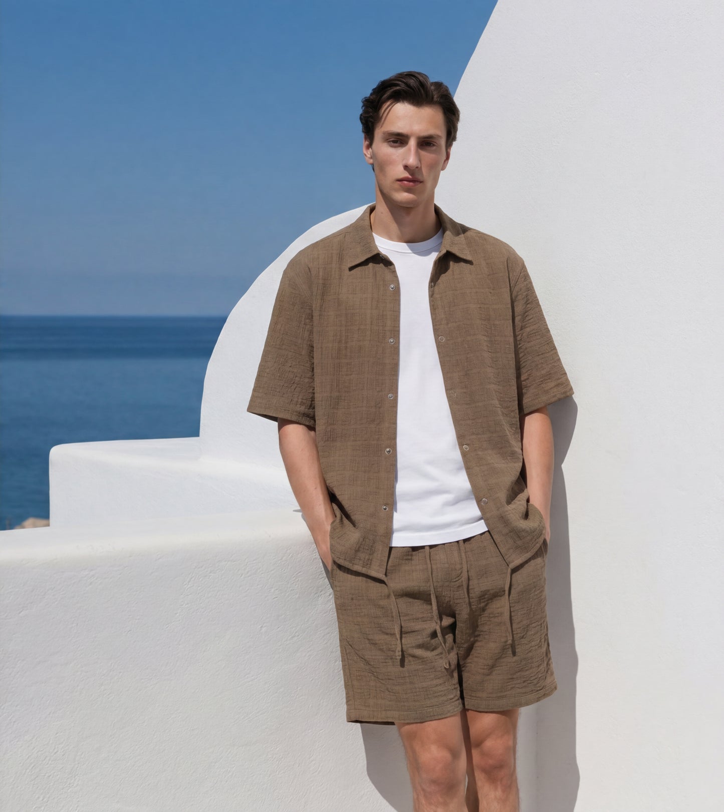 Bermuda Jogger in Tessuto Seer Sucker - Verde kaki