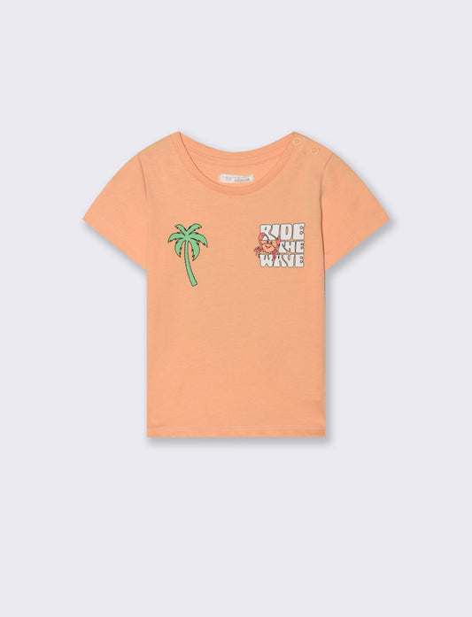 Summer t-shirt with colorful print on the back - Orange