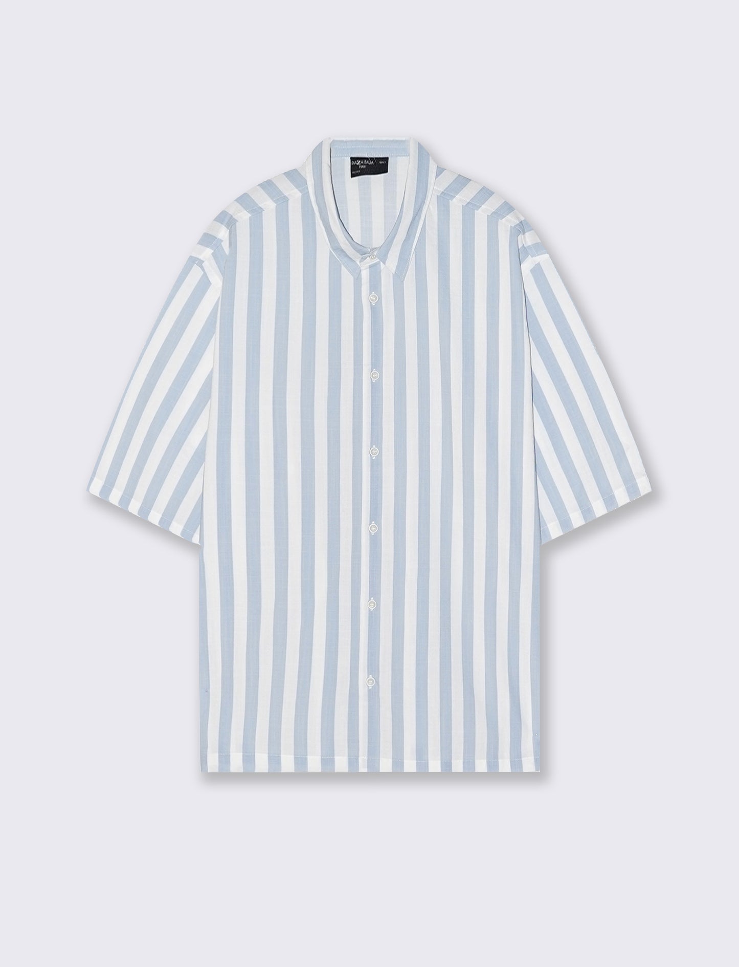 Camicia boxy fit a righe in viscosa - Celeste polvere