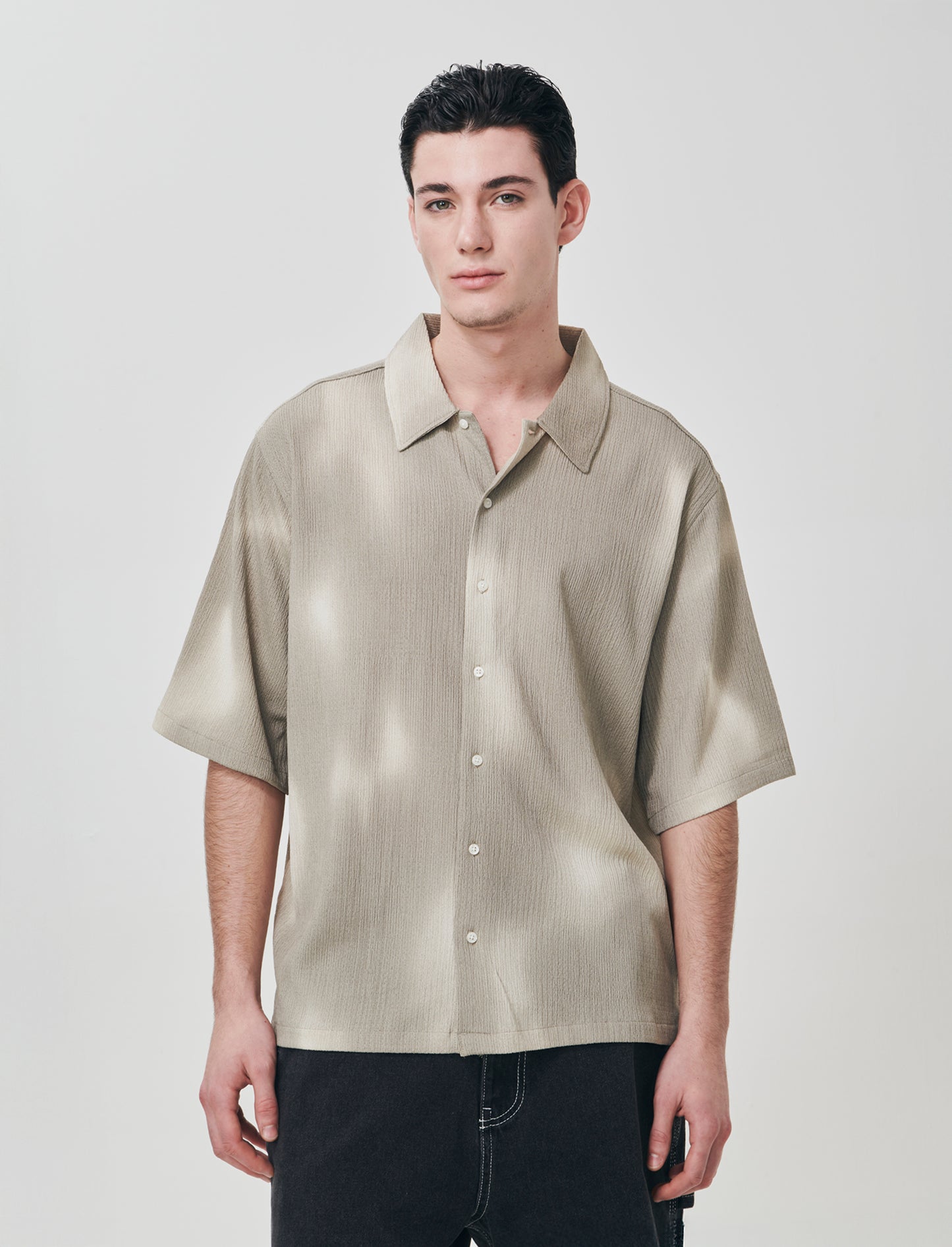 Camicia boxy fit jacquard astratto - Grigio fango