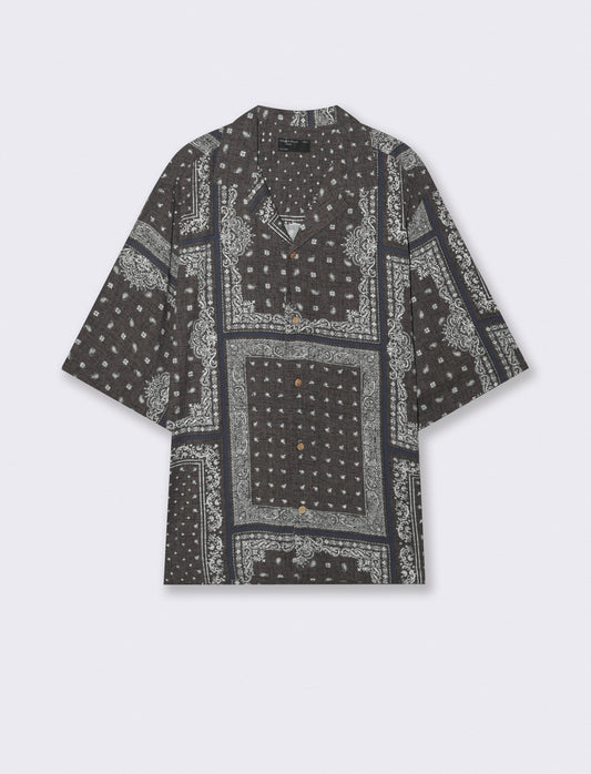 Camicia boxy fit in viscosa paisley patchwork - Grigio
