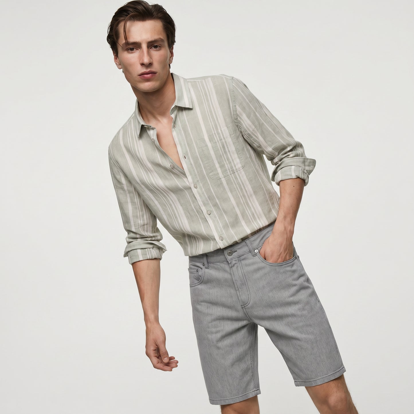Bermuda jeans effetto spigato regular fit - Denim chiaro