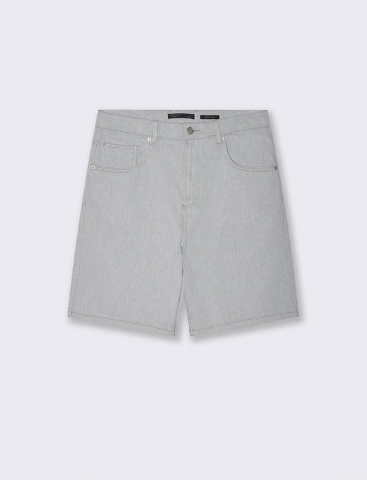 Bermuda jeans effetto spigato regular fit - Denim chiaro