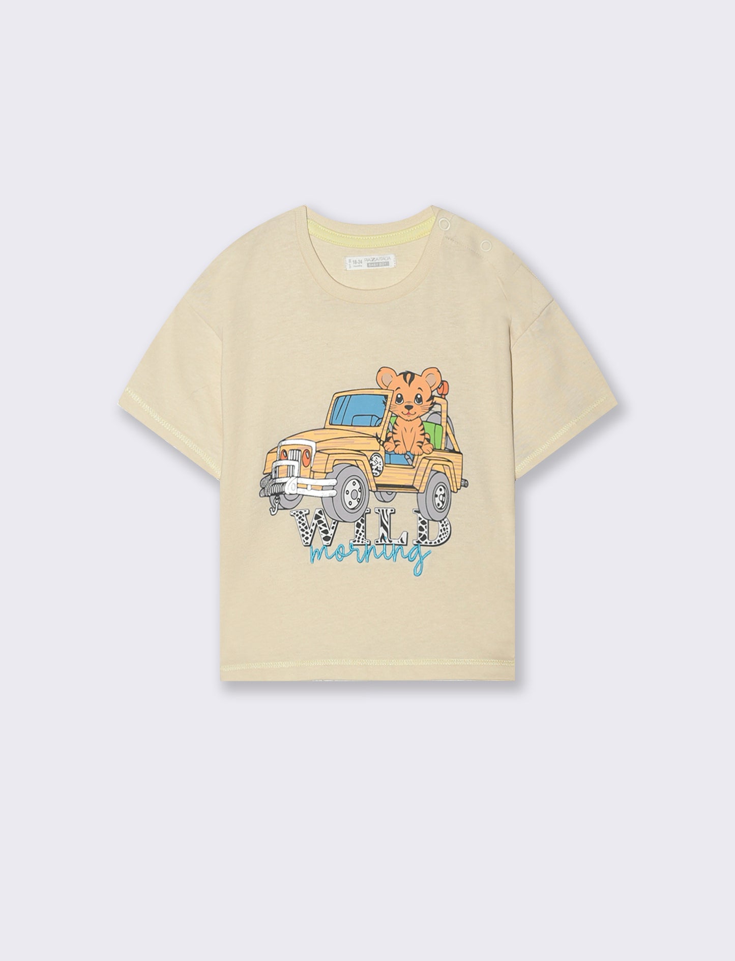 Maglietta girocollo con stampa e flock - Beige