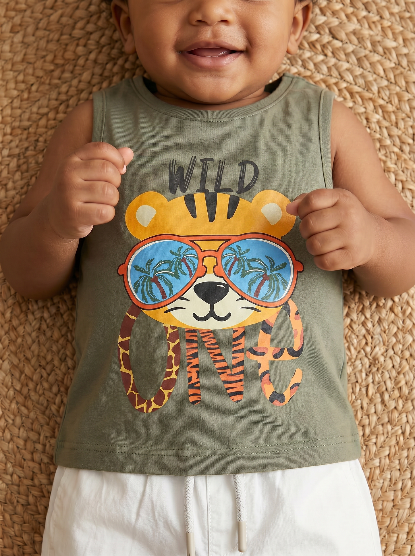 Sleeveless round neck with large print - Green