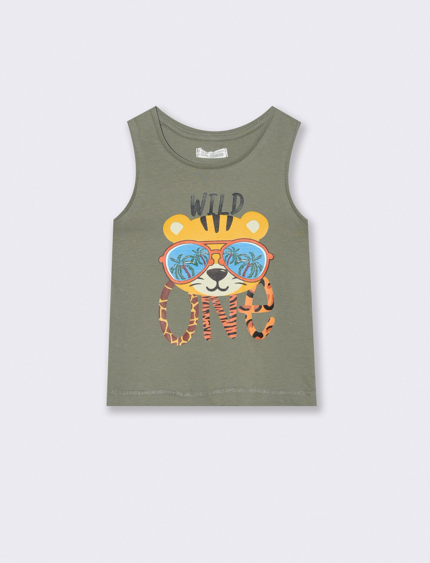 Sleeveless round neck with large print - Green