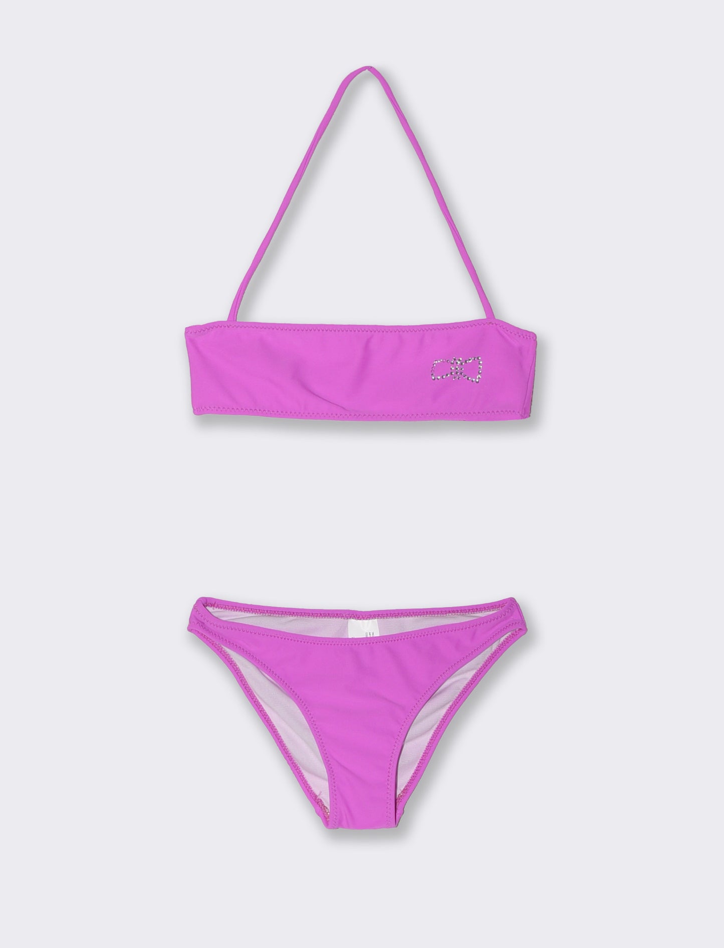 Costume due pezzi bambina con strass fiocco - Viola orchidea