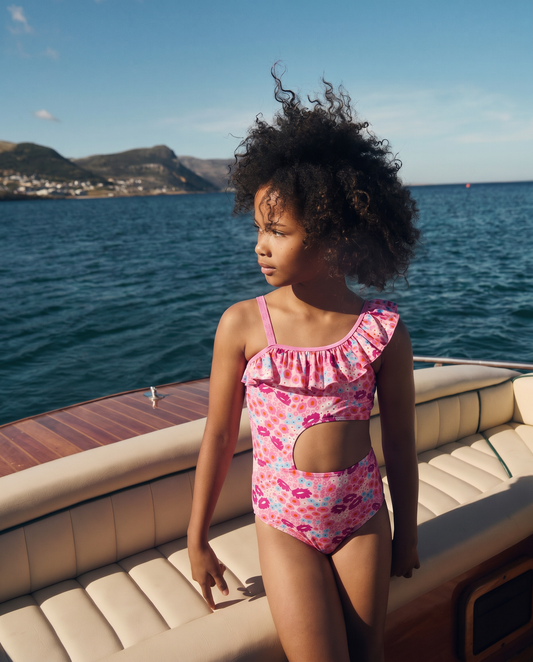 Bold ruffled print one-piece swimsuit - Multicolor