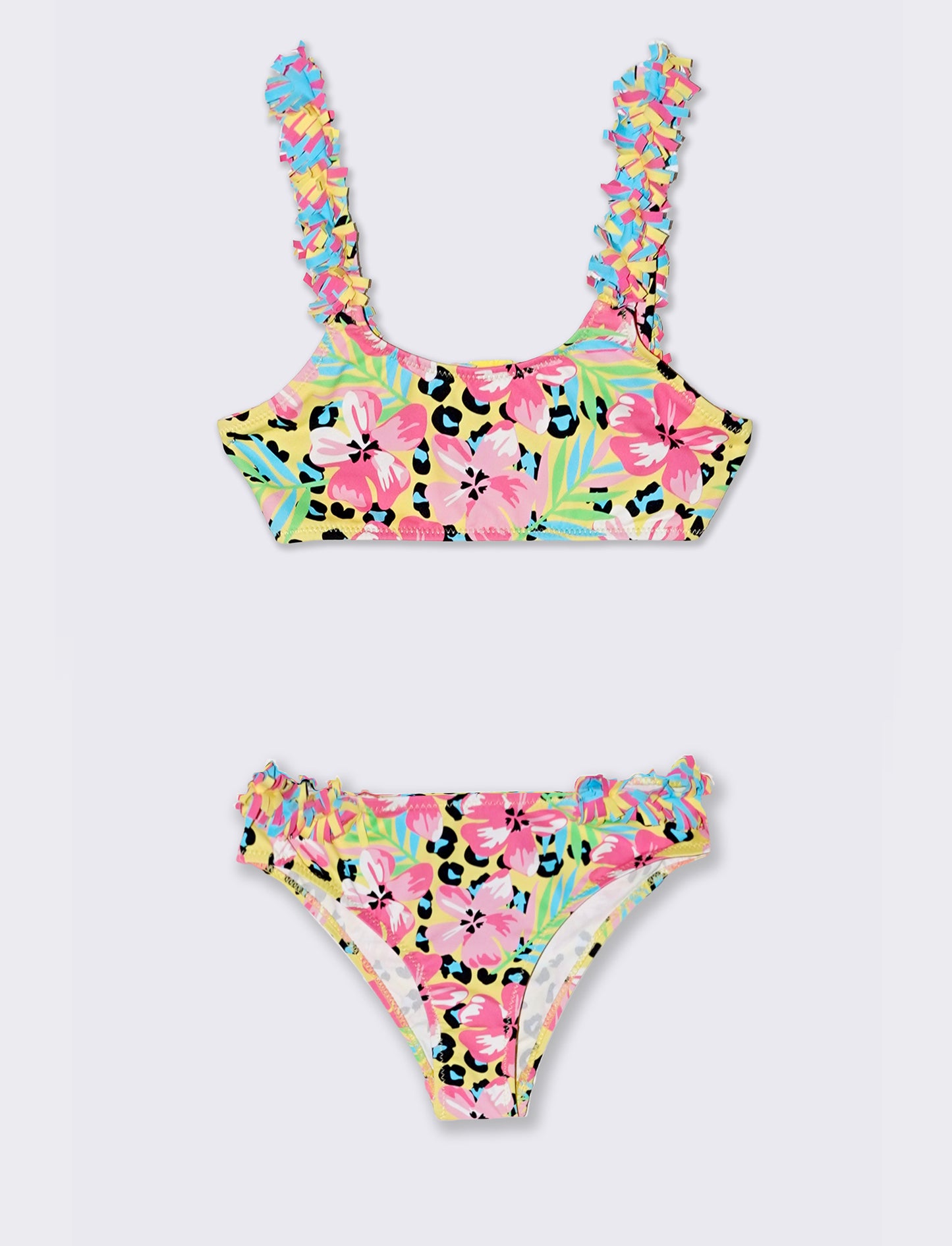 Two-piece swimsuit with colorful fringes - Yellow