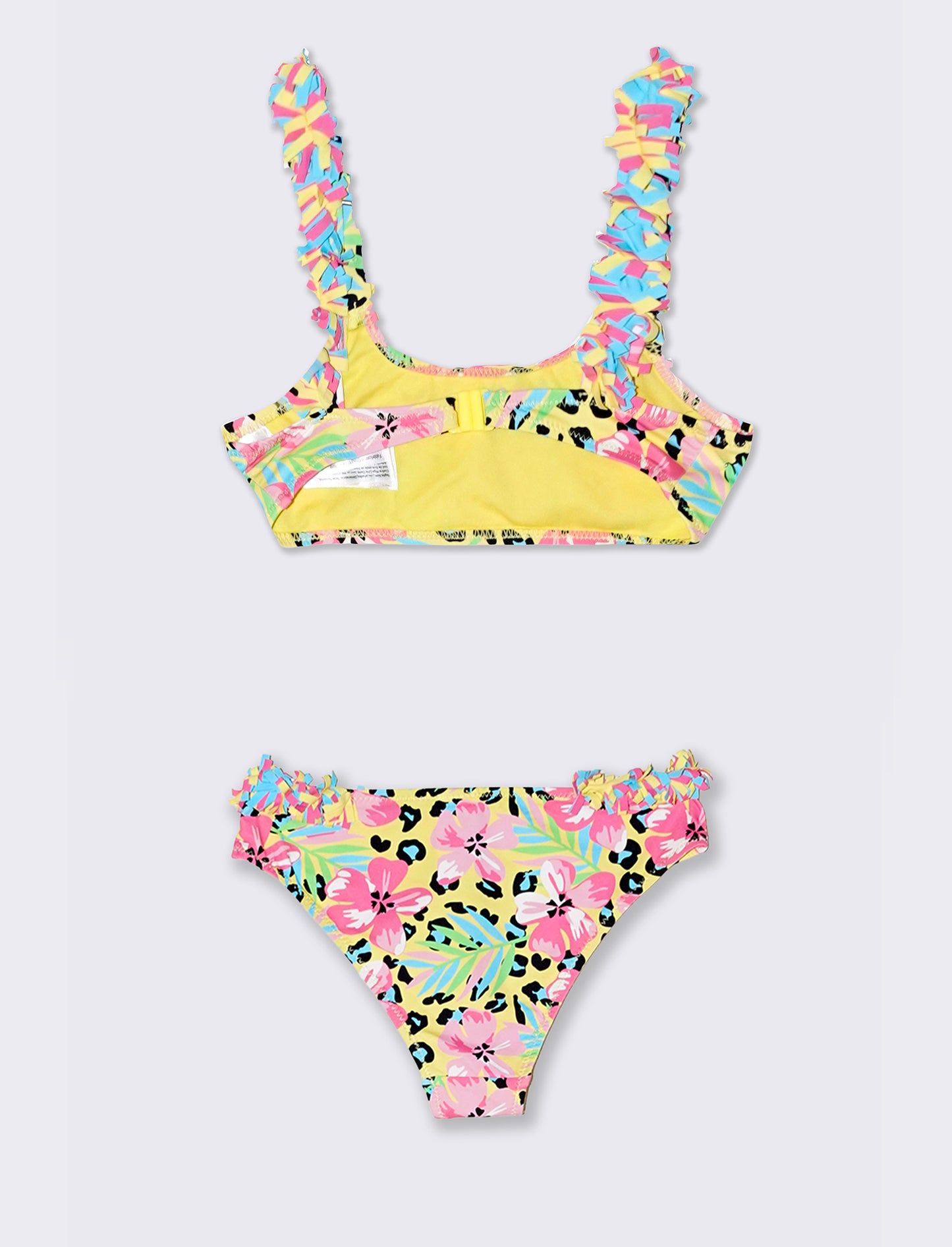 Two-piece swimsuit with colorful fringes - Yellow