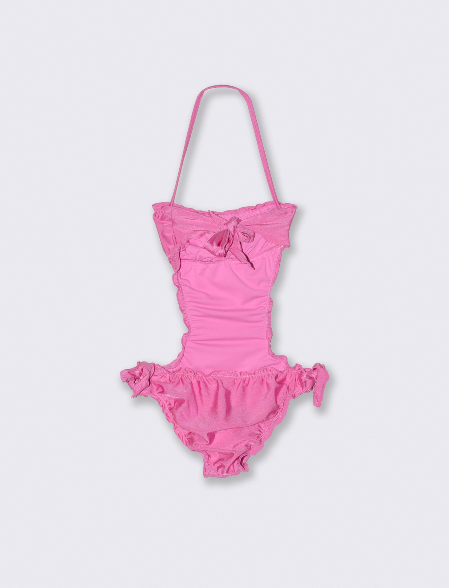 One-piece bandeau swimsuit with glamour flower - Fuxia
