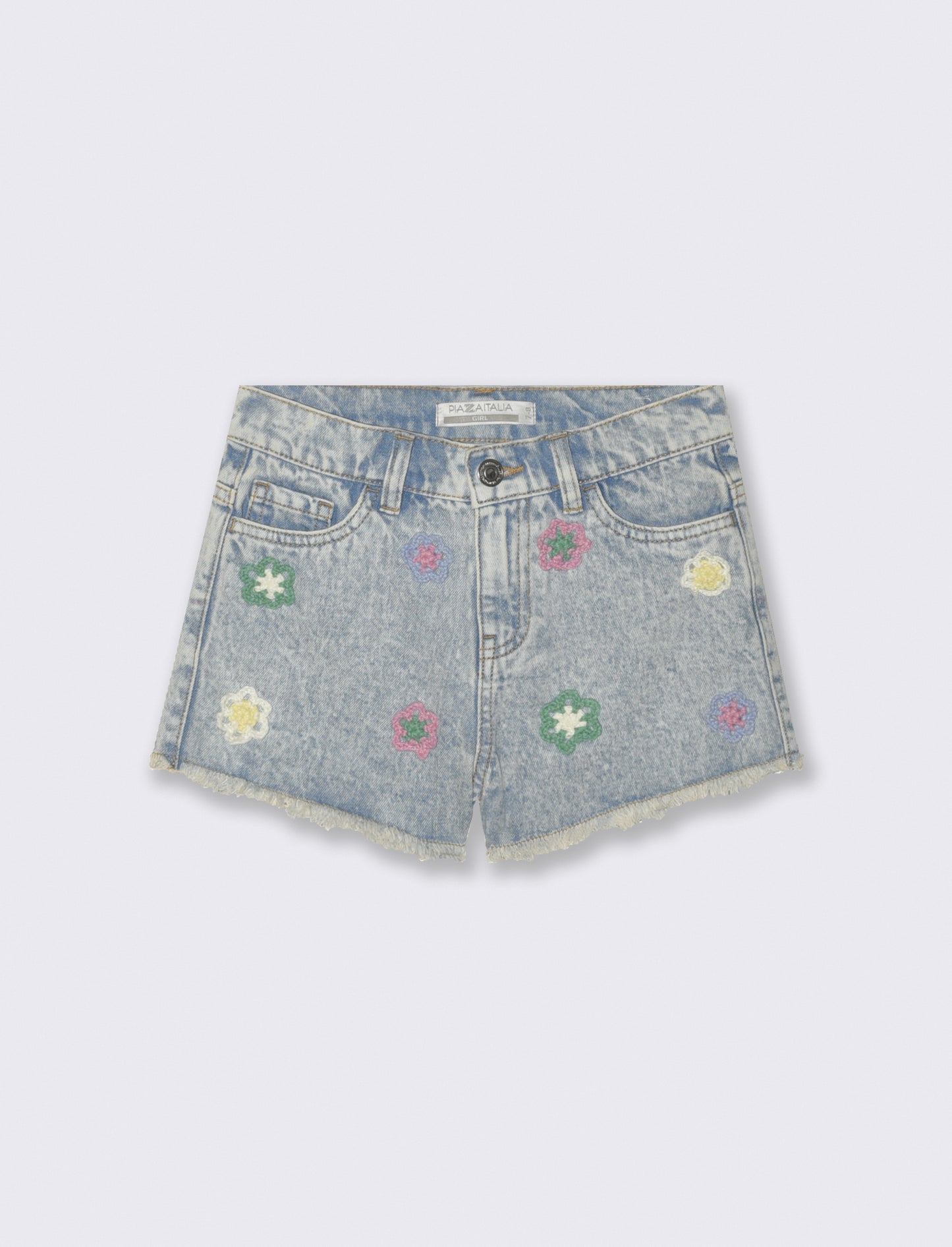 Denim shorts with crochet flowers - Blue