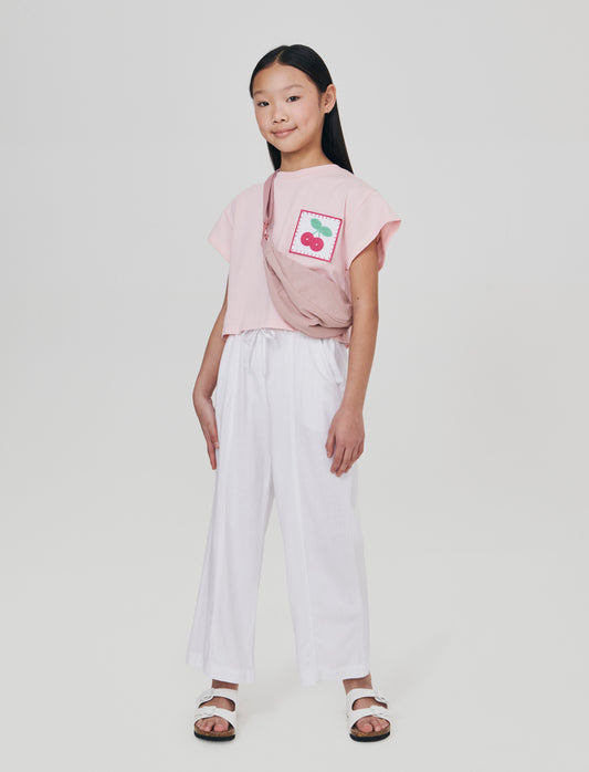 T-shirt Over in Cotone con Ricamo Crochet - Rosa