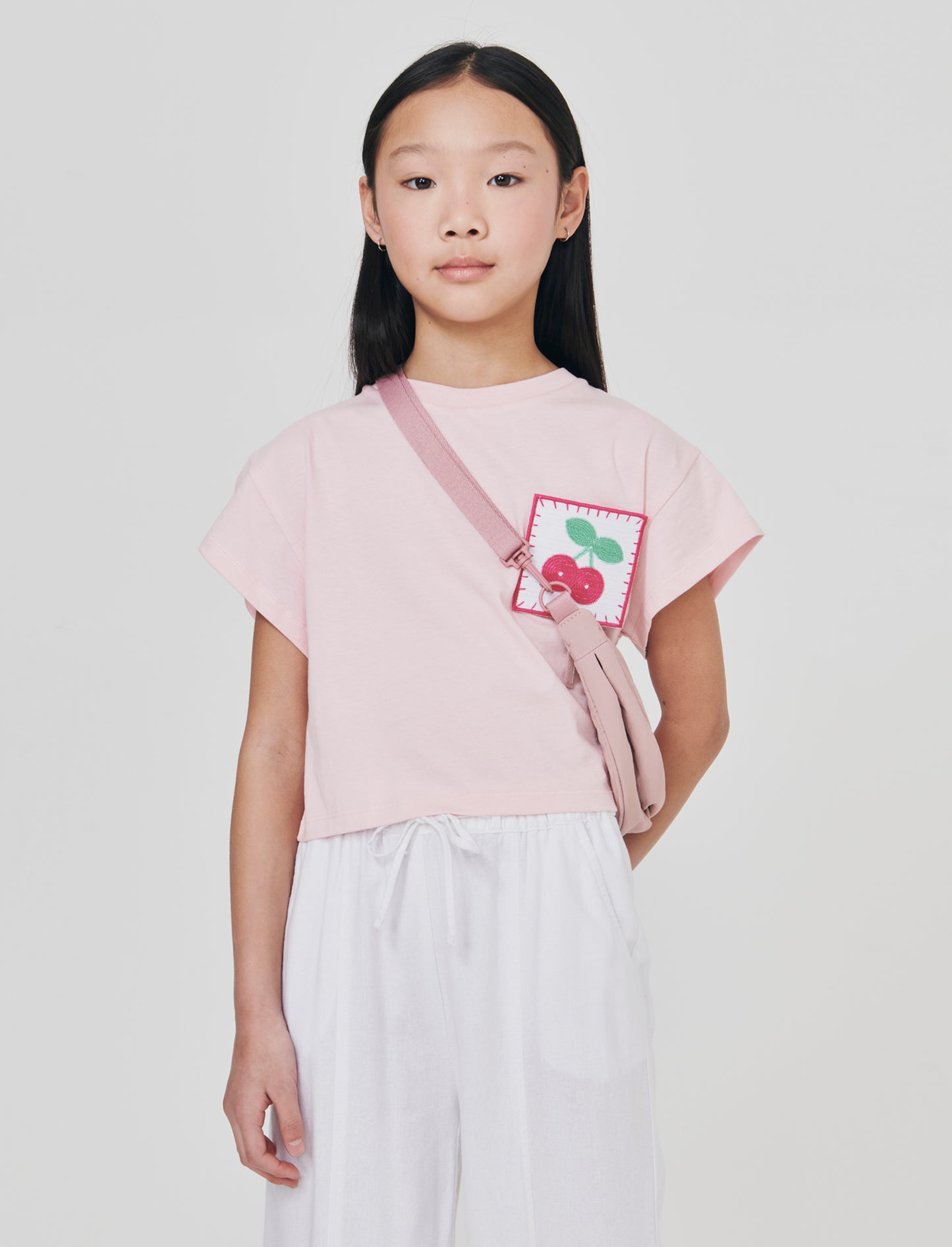 T-shirt Over in Cotone con Ricamo Crochet - Rosa