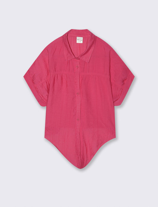 Camicia over annodata in tessuto goffrato - Fuxia