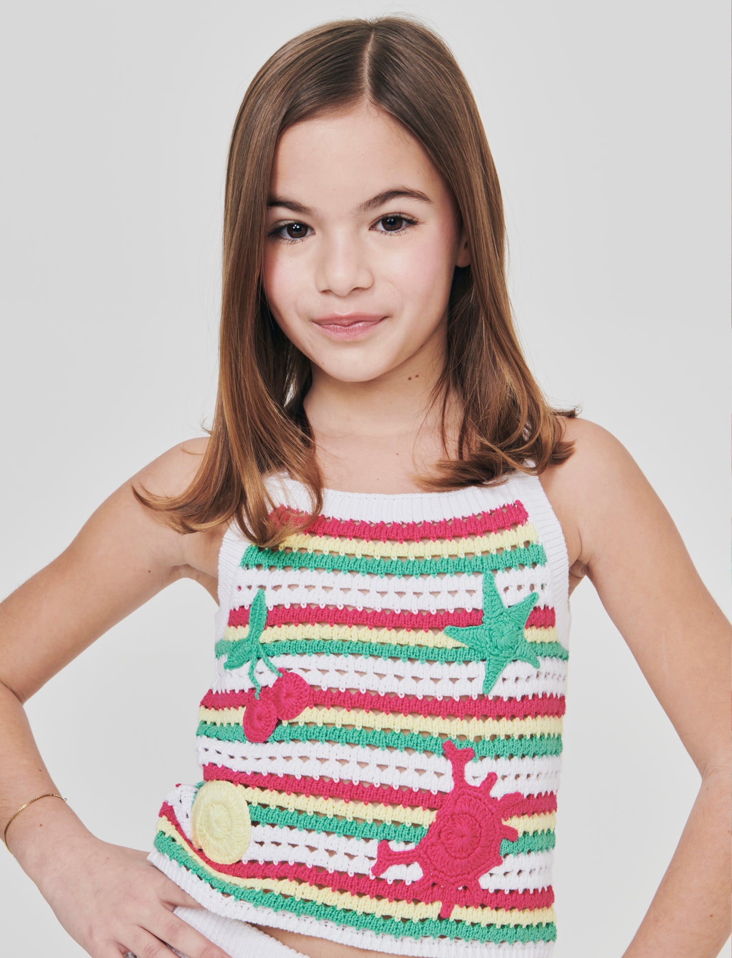 Top a righe con ricami in crochet - Multicolore