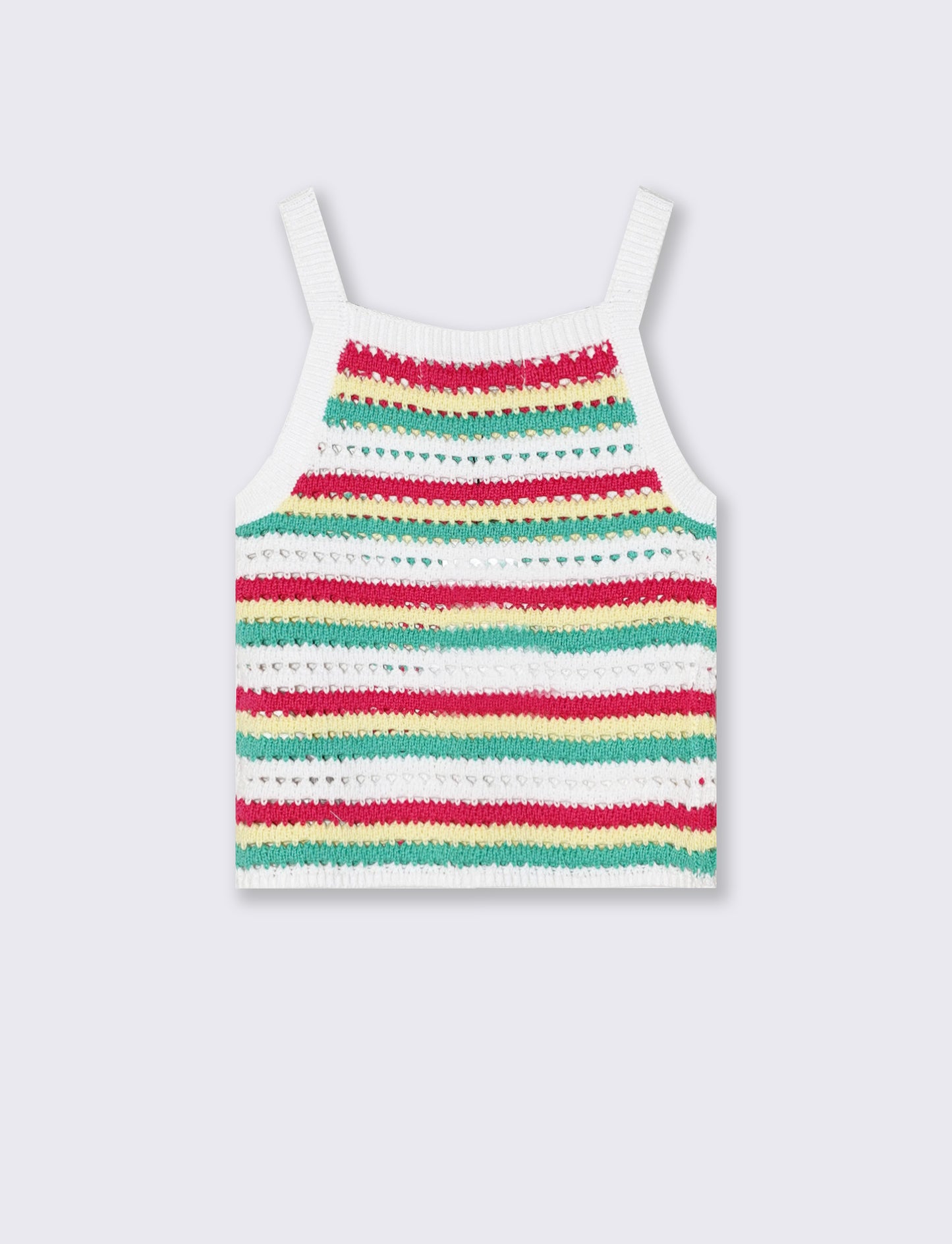 Top a righe con ricami in crochet - Multicolore