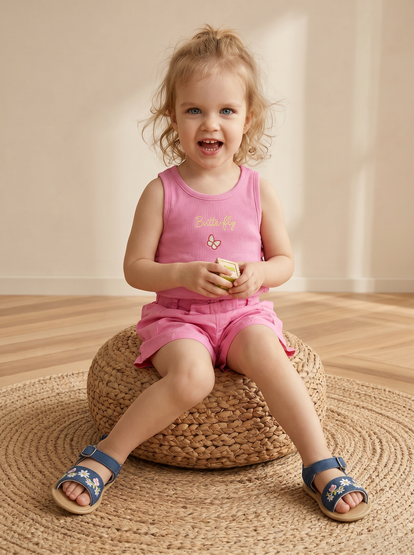 Ribbed tank top with ruffles and embroidery - Pink
