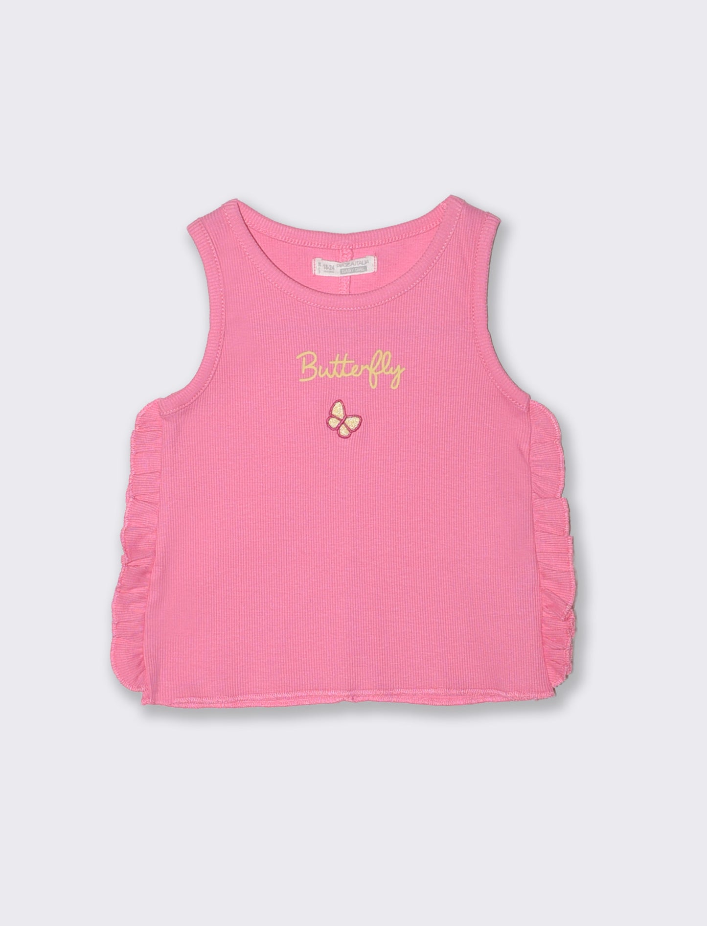 Ribbed tank top with ruffles and embroidery - Pink