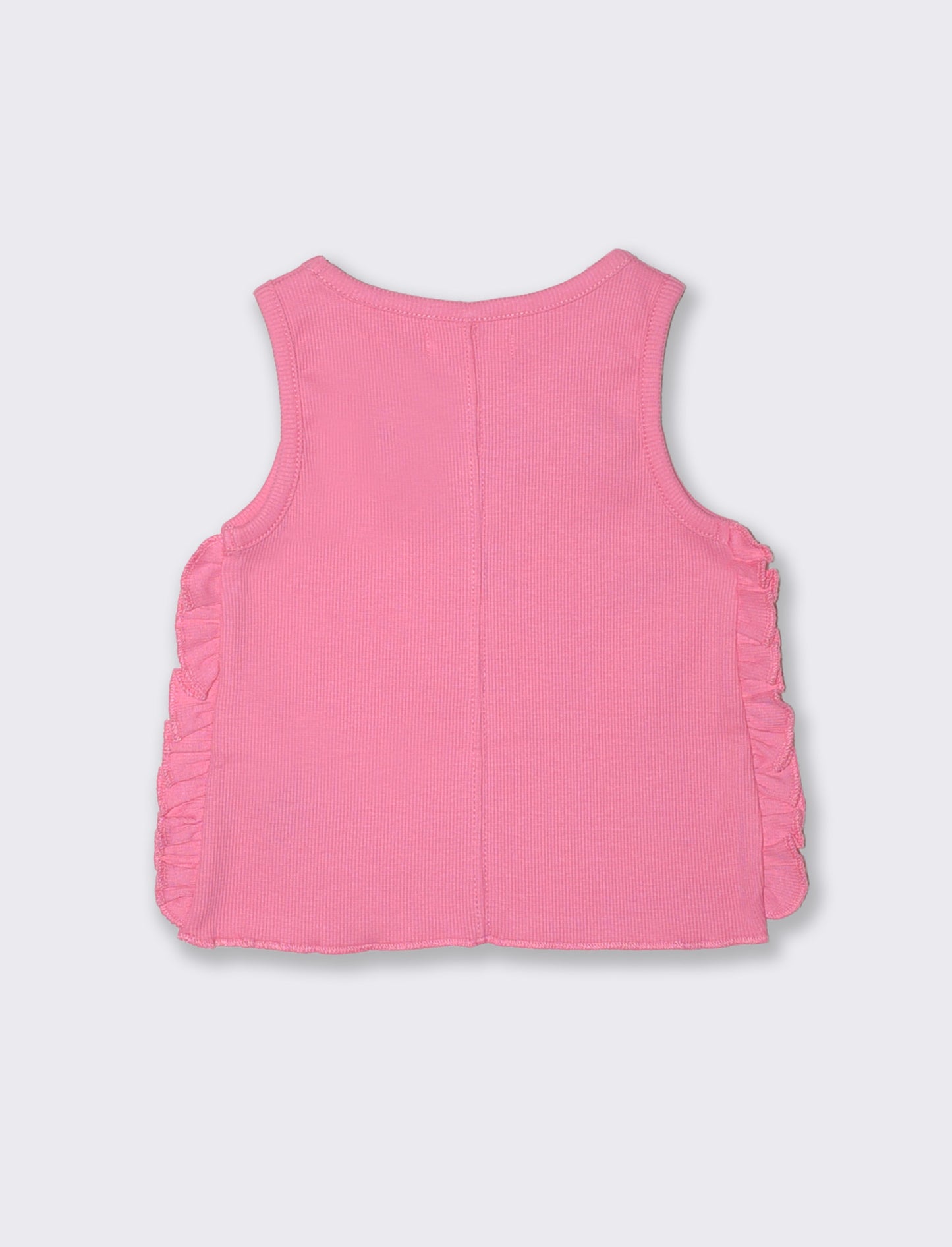 Ribbed tank top with ruffles and embroidery - Pink
