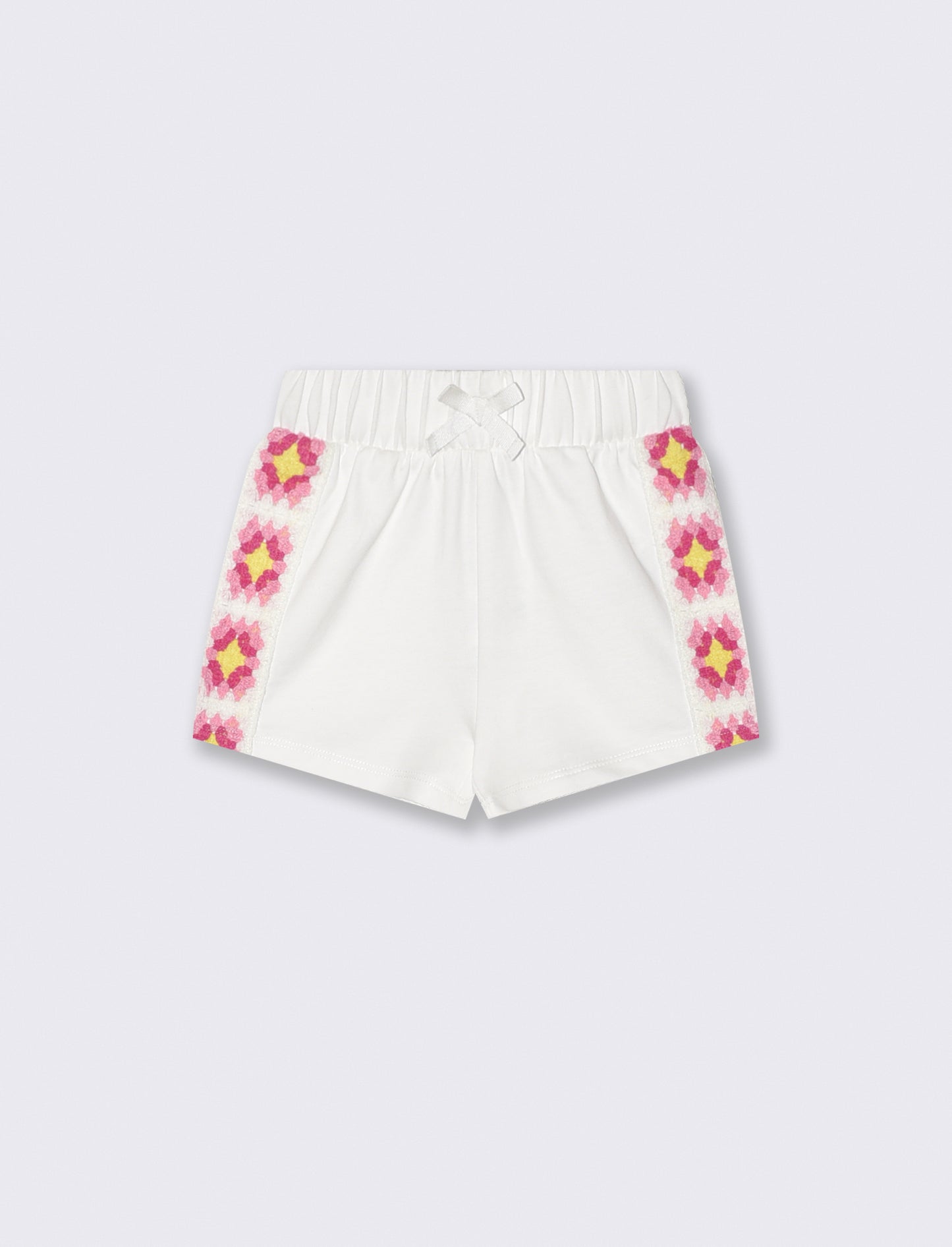 Bermuda in cotone con fasce crochet - Bianco latte