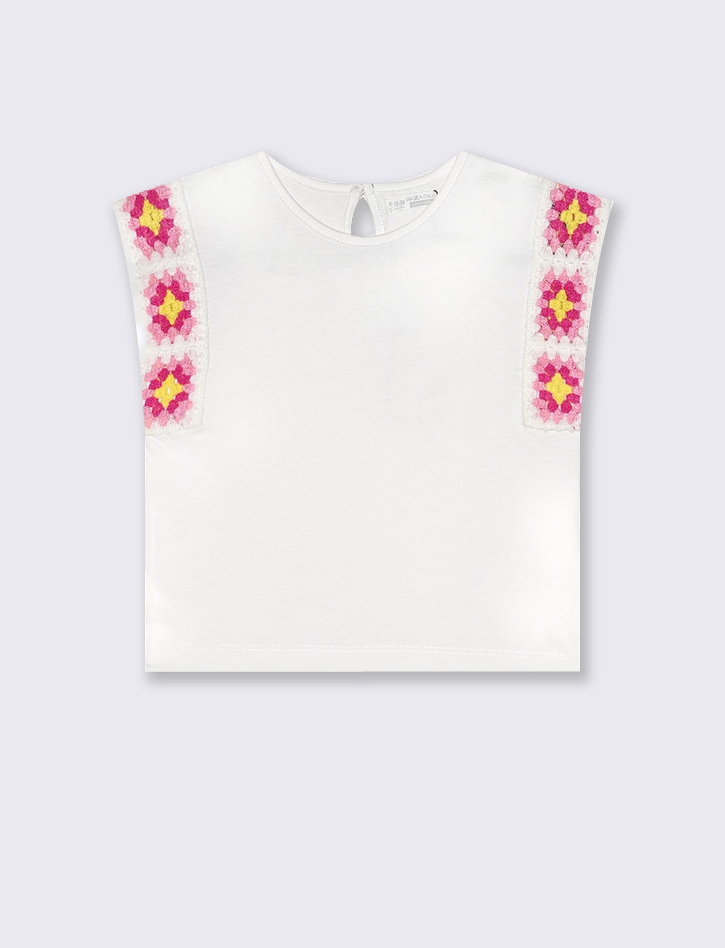 T-shirt in cotone con maniche crochet - Bianco latte