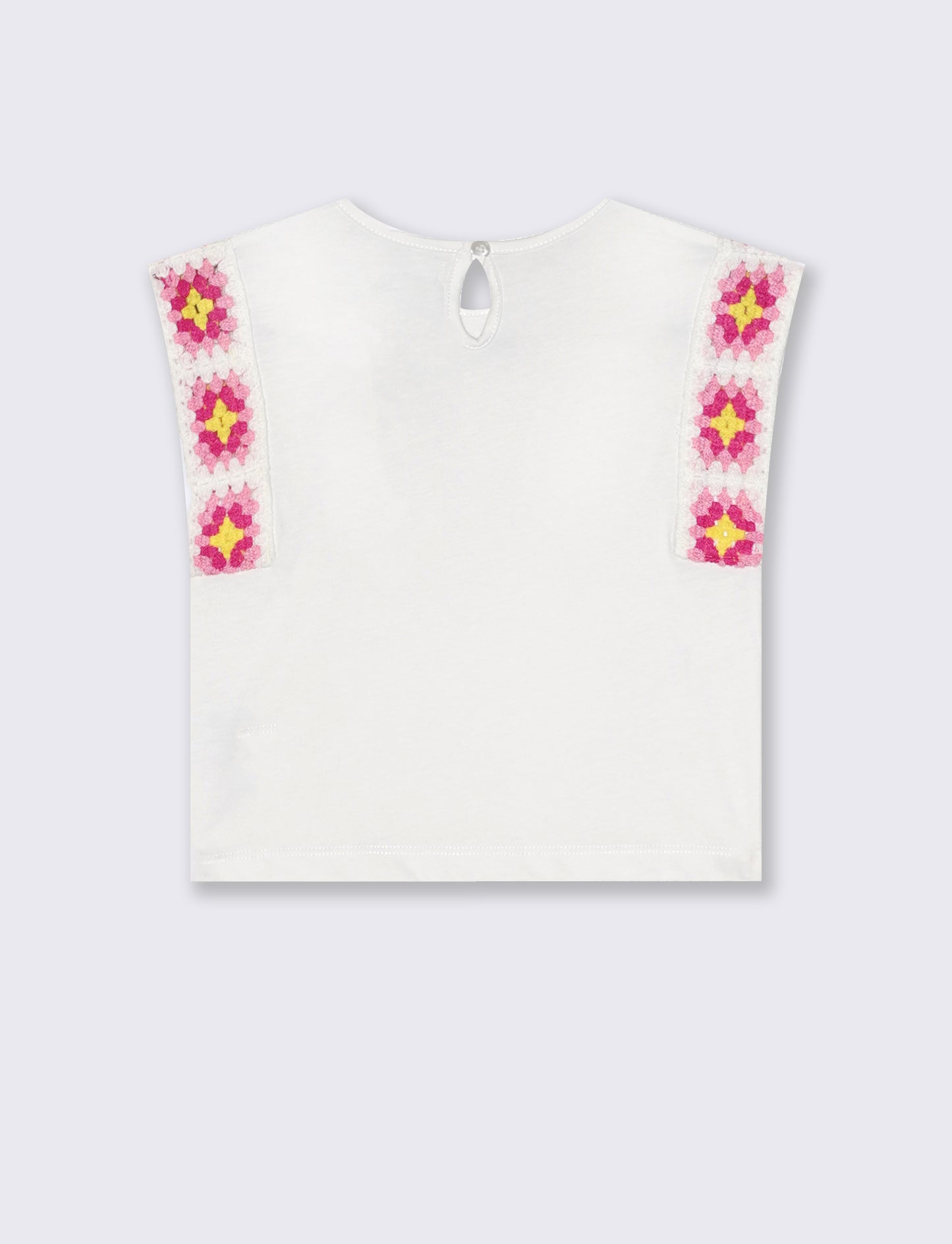 T-shirt in cotone con maniche crochet - Bianco latte