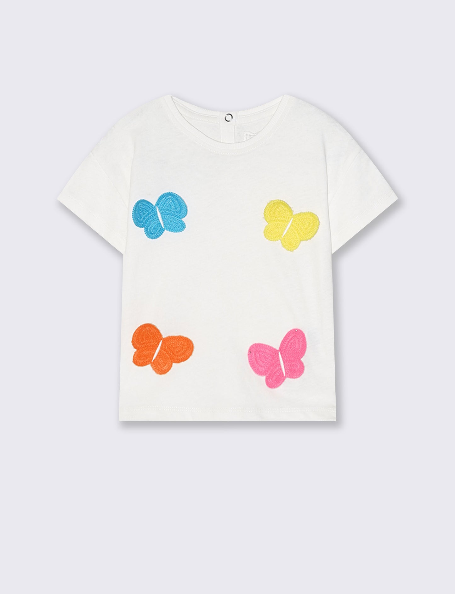 T-shirt in cotone con farfalle applicate - Bianco latte