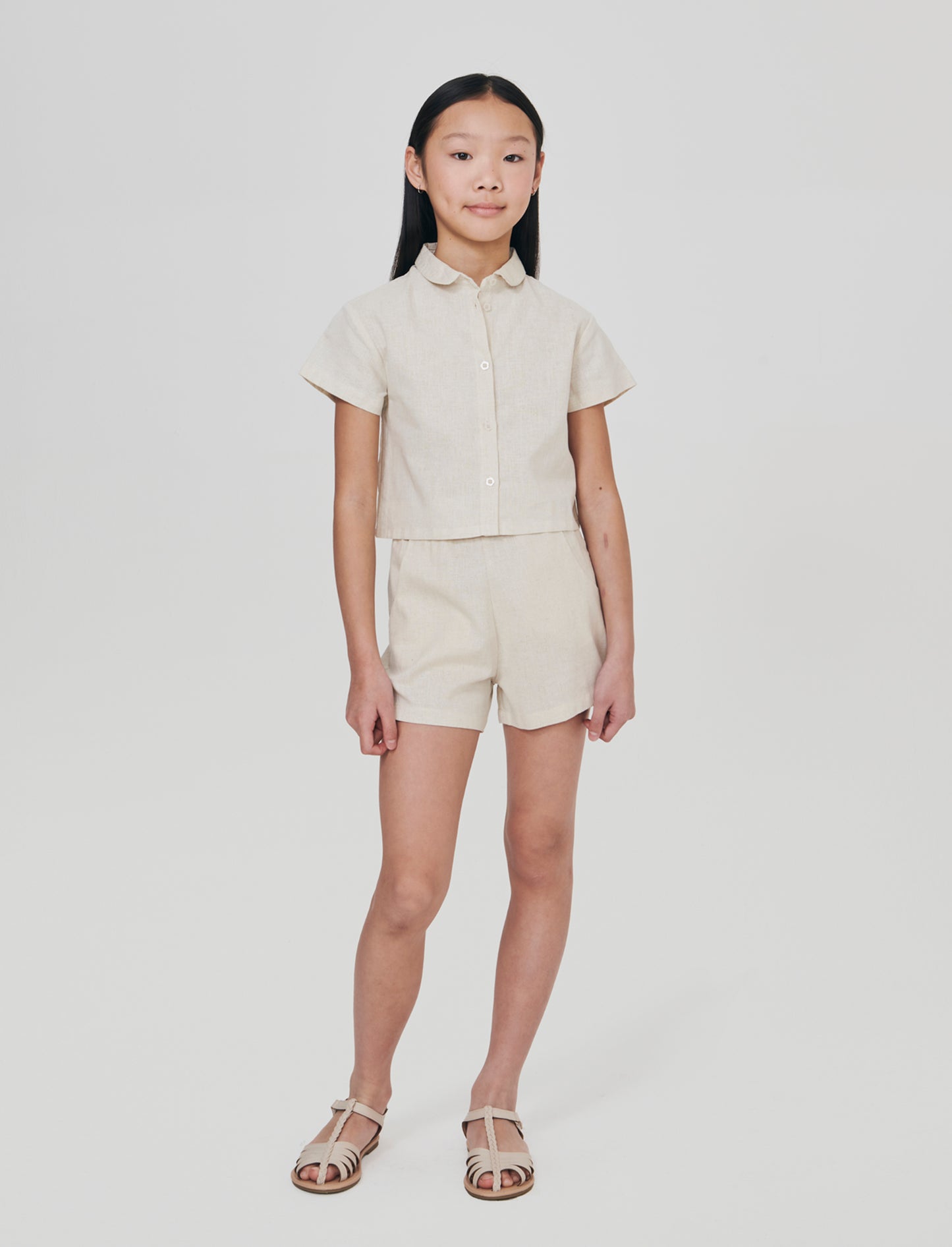 Camicia over in misto lino naturale - Beige