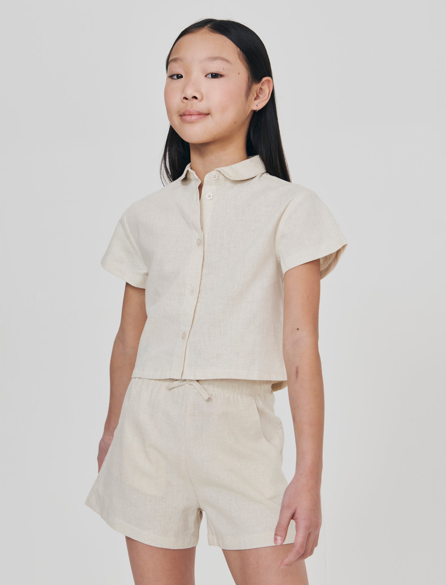 Camicia over in misto lino naturale - Beige