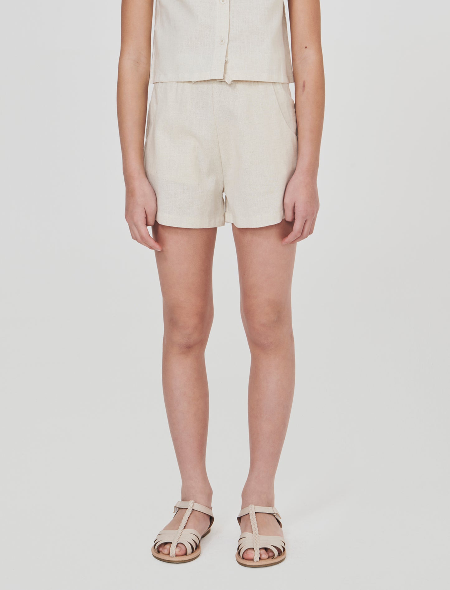 Pantaloncino in misto lino naturale - Beige
