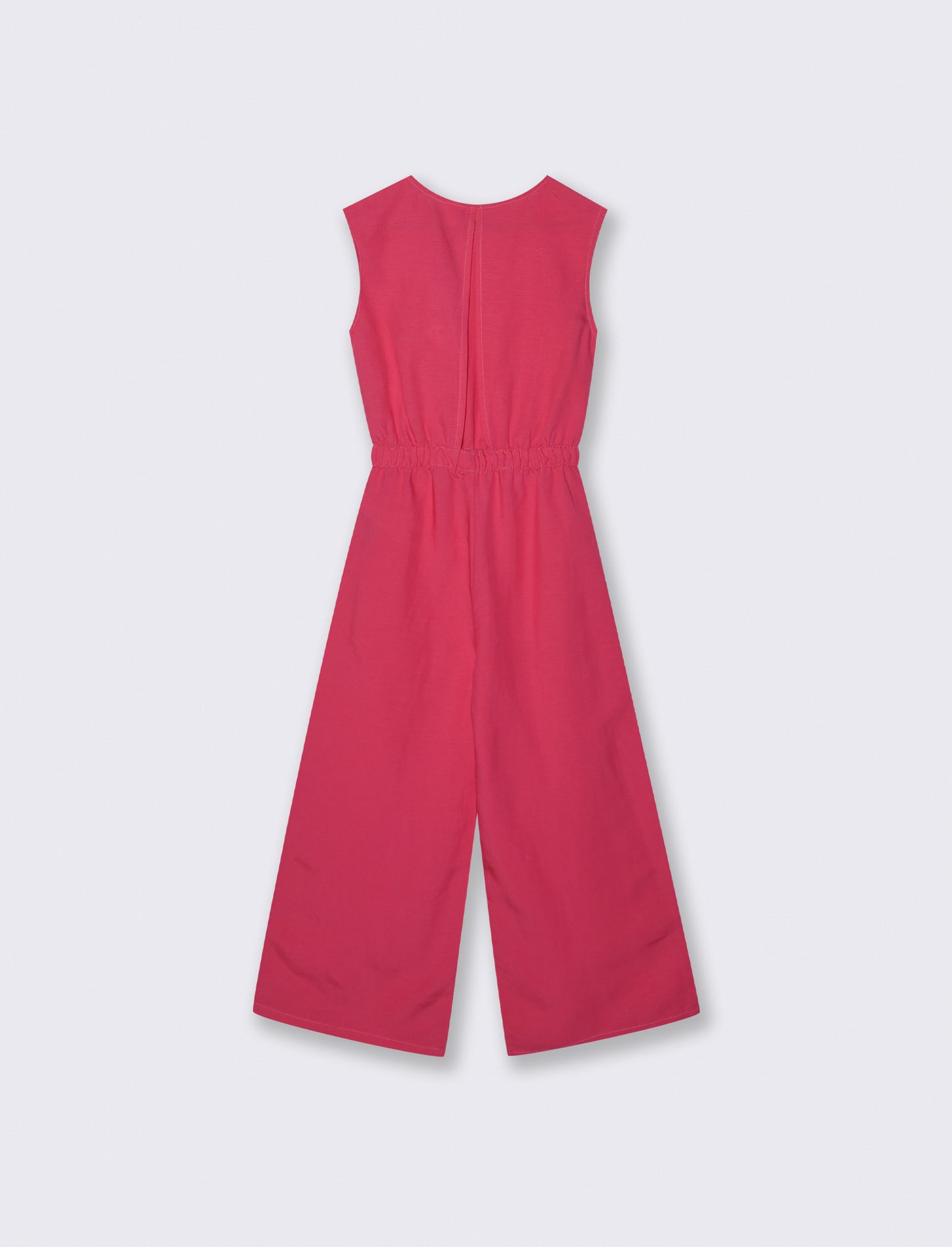 Salopette lunga in misto lino con vita elastica - Fuxia