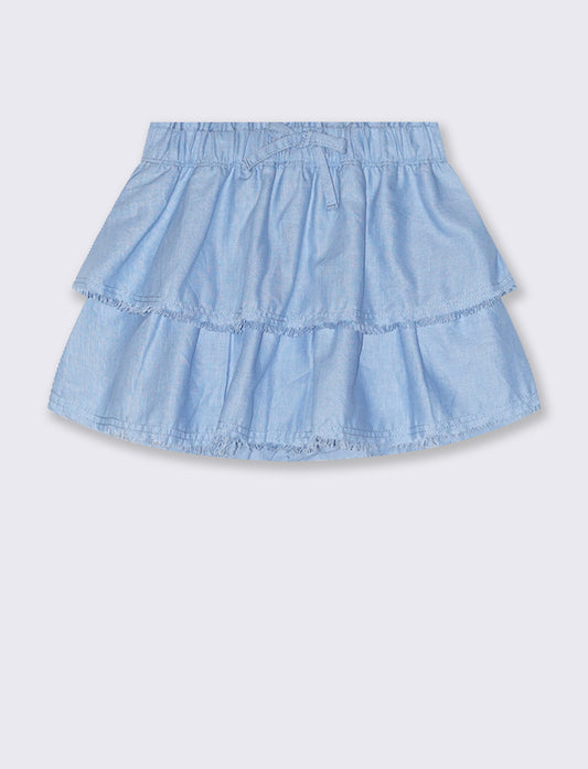 Gonna in misto lino con pantaloncino interno - Azzurro