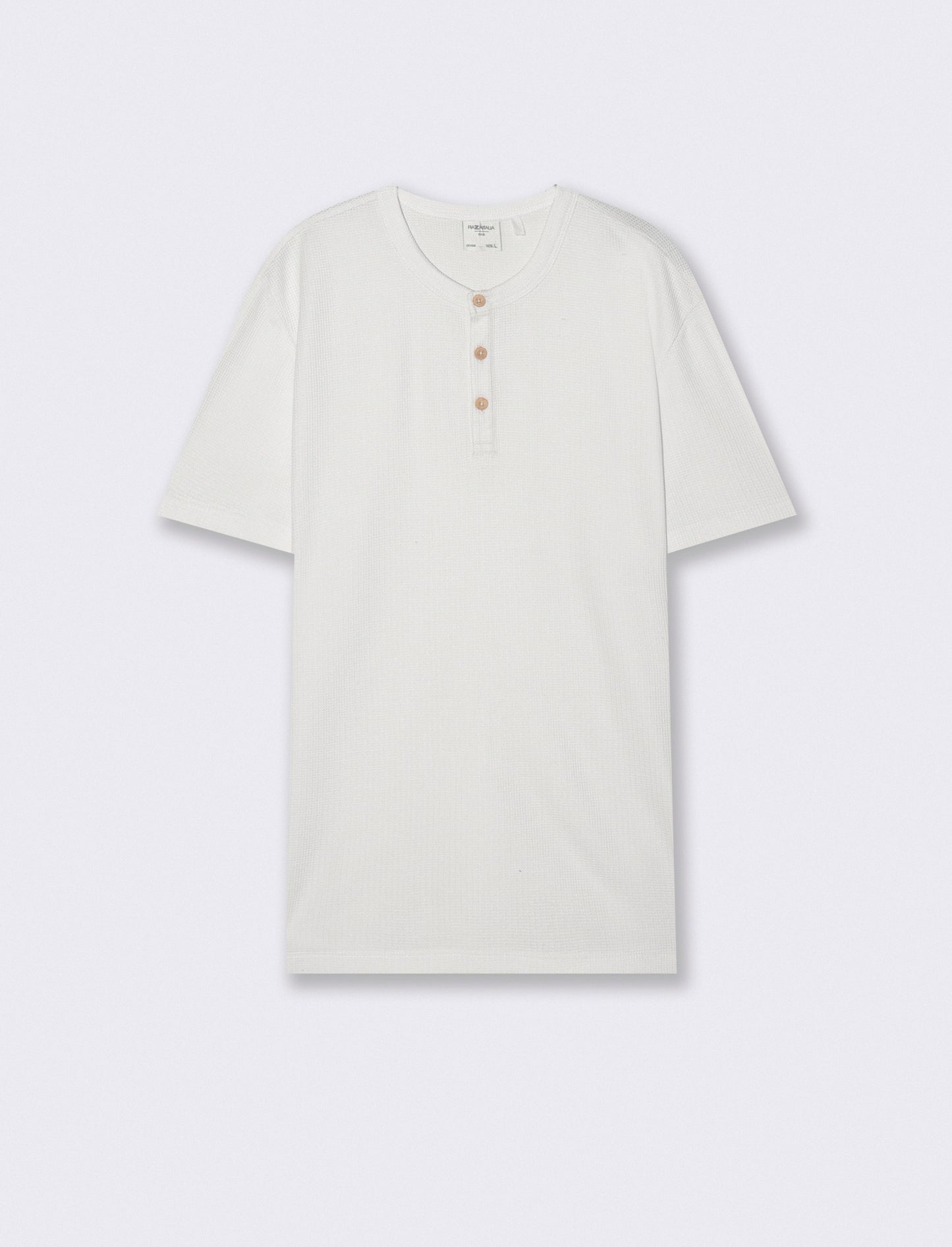 T-shirt serafino in tessuto waffle - Bianco