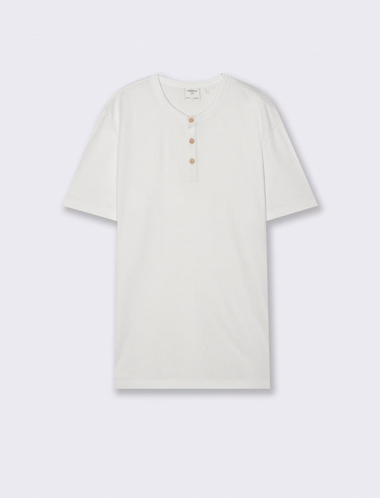 T-shirt serafino in tessuto waffle - Bianco